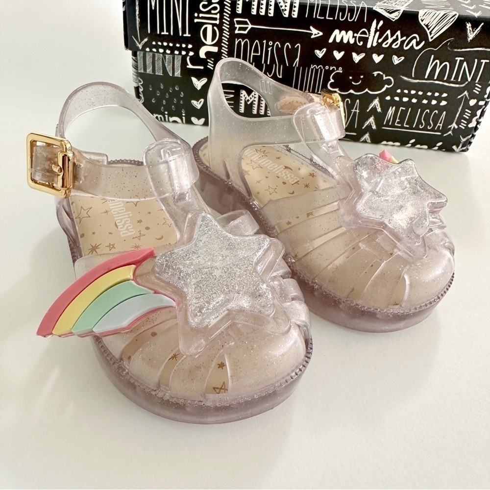 Mini Melissa Clear Possession Sandals, Stars & Rainbow